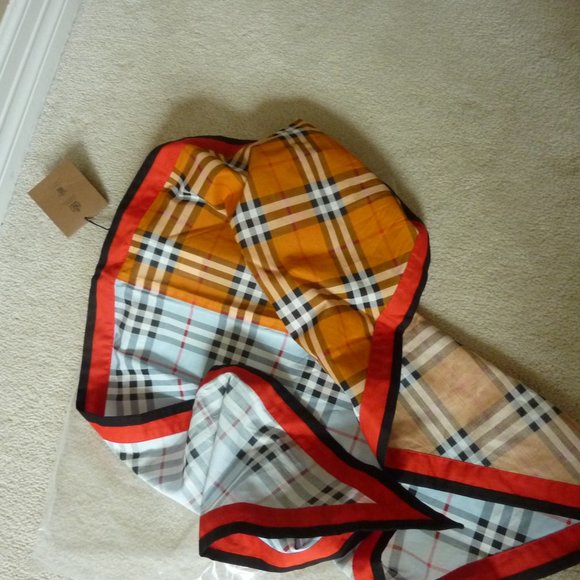 Burberry Cotton Contrast Check Bandana in Blue/Orange Multi Tone (NEW) - Picture 3 of 7
